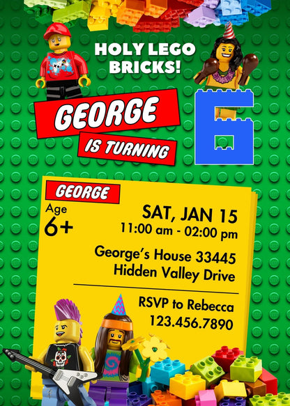 Lego Minifigures  customizable invitation template | Share or Print |  | TD604