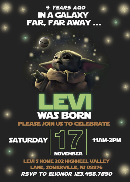 Baby Yoda, Star Wars customizable invite template | instant download | Share or Print | PG553