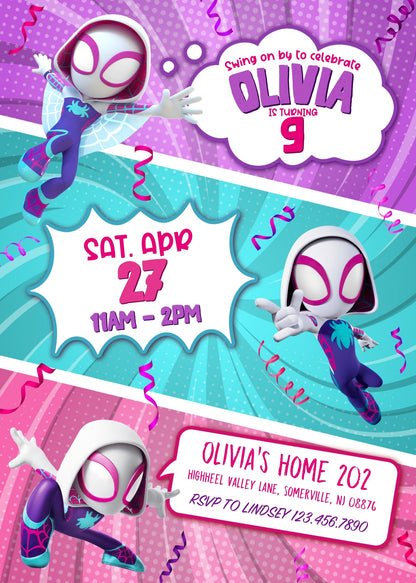 Spider Gwen Ghost Spidey  customizable invitation template | Share or Print | girl | HZ336