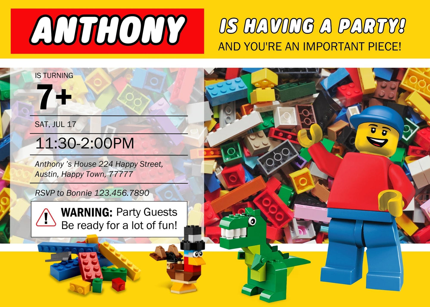 Lego customizable invite template | instant download | Share or Print | JP922