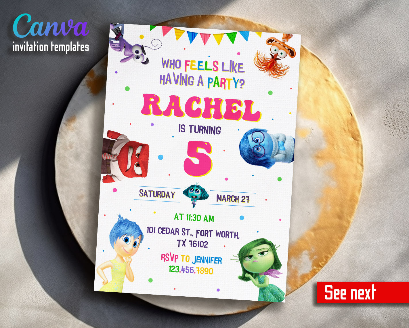 Inside Out 2 customizable invitation template | Share or Print |  | NC736