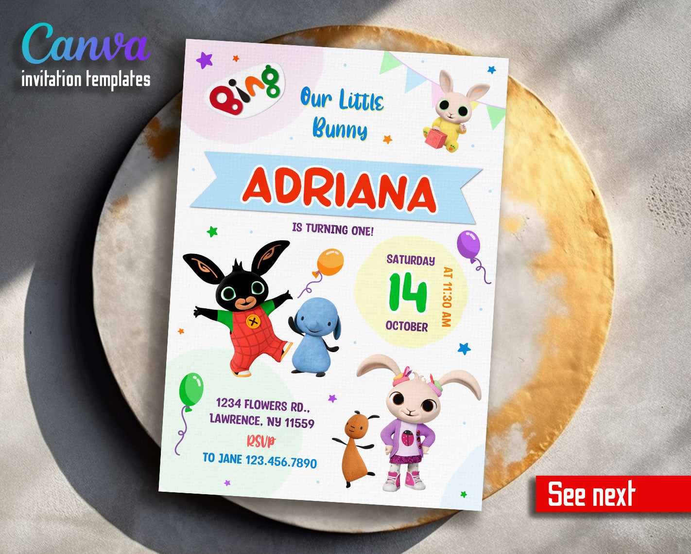 Bing Bunny customizable invitation template | Share or Print |  | BK277