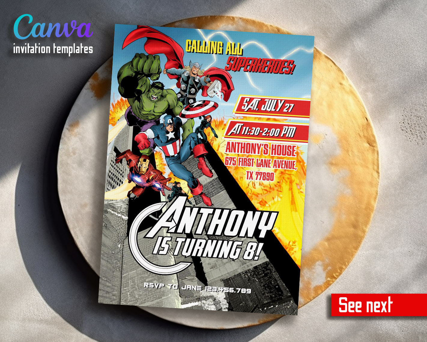 Avengers Marvel Superhero  customizable invitation template | Share or Print | boy | HA730