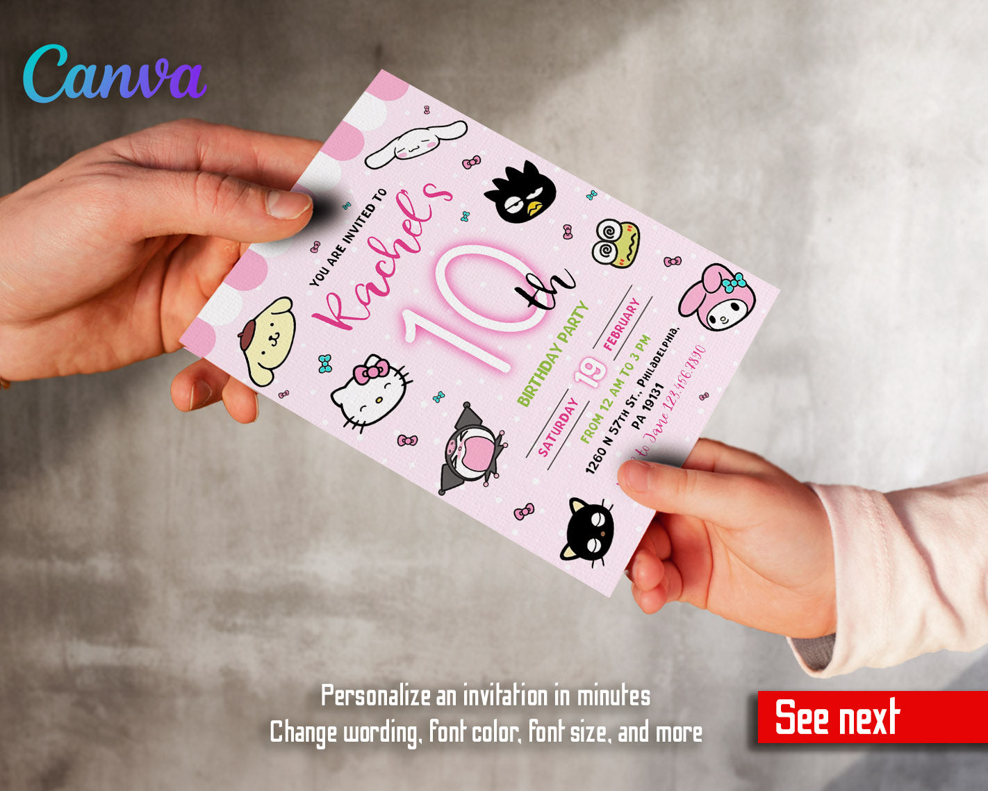 Hello Kitty Sanrio customizable invitation template | Share or Print | | TS190