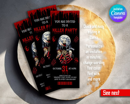 Horror Killer Movie Party Ticket customizable invitation template | Share or Print |  | HY350