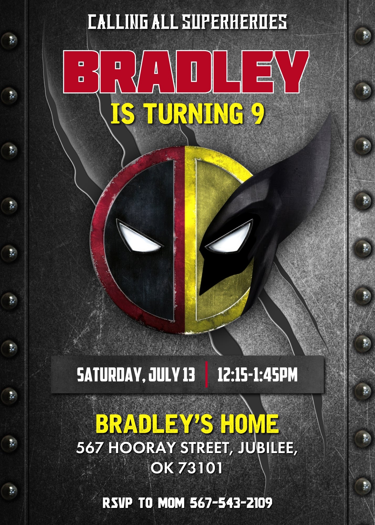 Deadpool Wolverine Marvel  customizable invitation template | Share or Print | boy | HN239