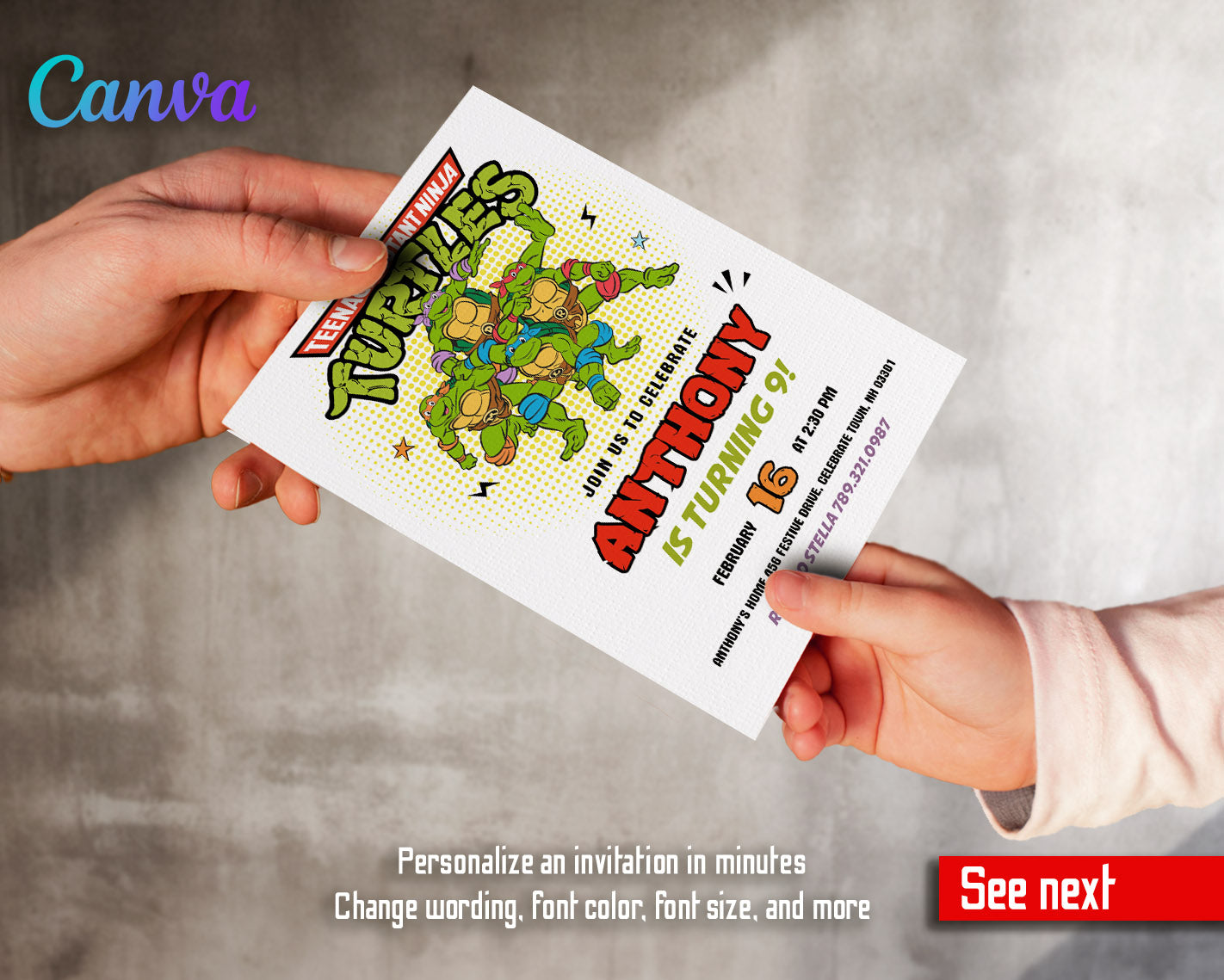 Teenage Mutant Ninja Turtles  customizable invitation template | Share or Print | boy | YZ655