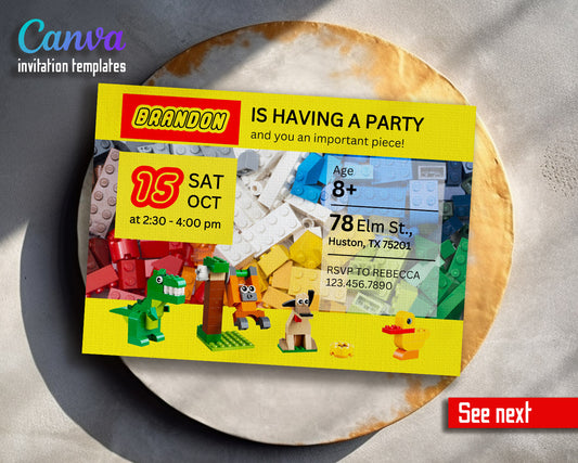 Lego  customizable invitation template | Share or Print |  | PR018