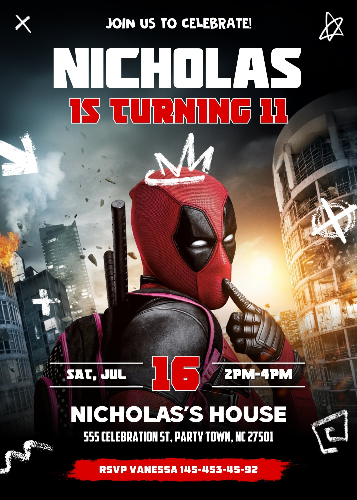 Deadpool Marvel  customizable invitation template | Share or Print | boy | XH594