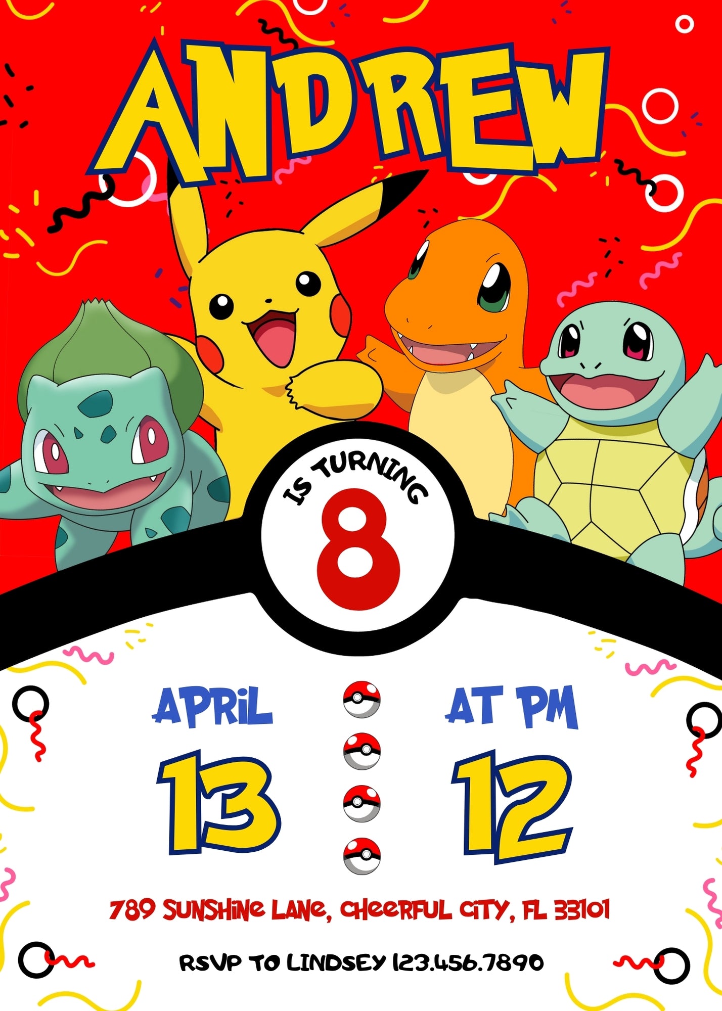 Pokemon Pikachu  customizable invitation template | Share or Print |  | QP352