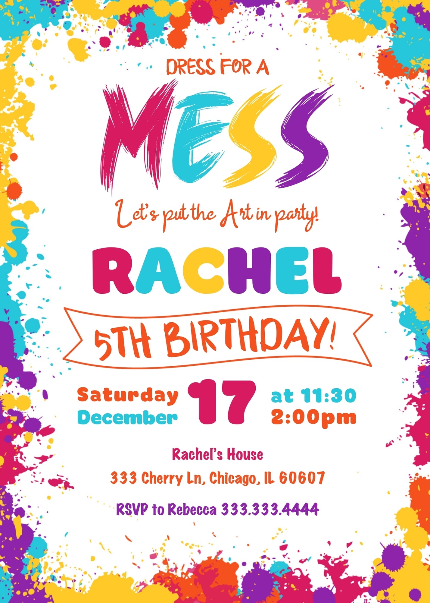 Art Dress For A Mess customizable invitation template | Share or Print | girl | CC081