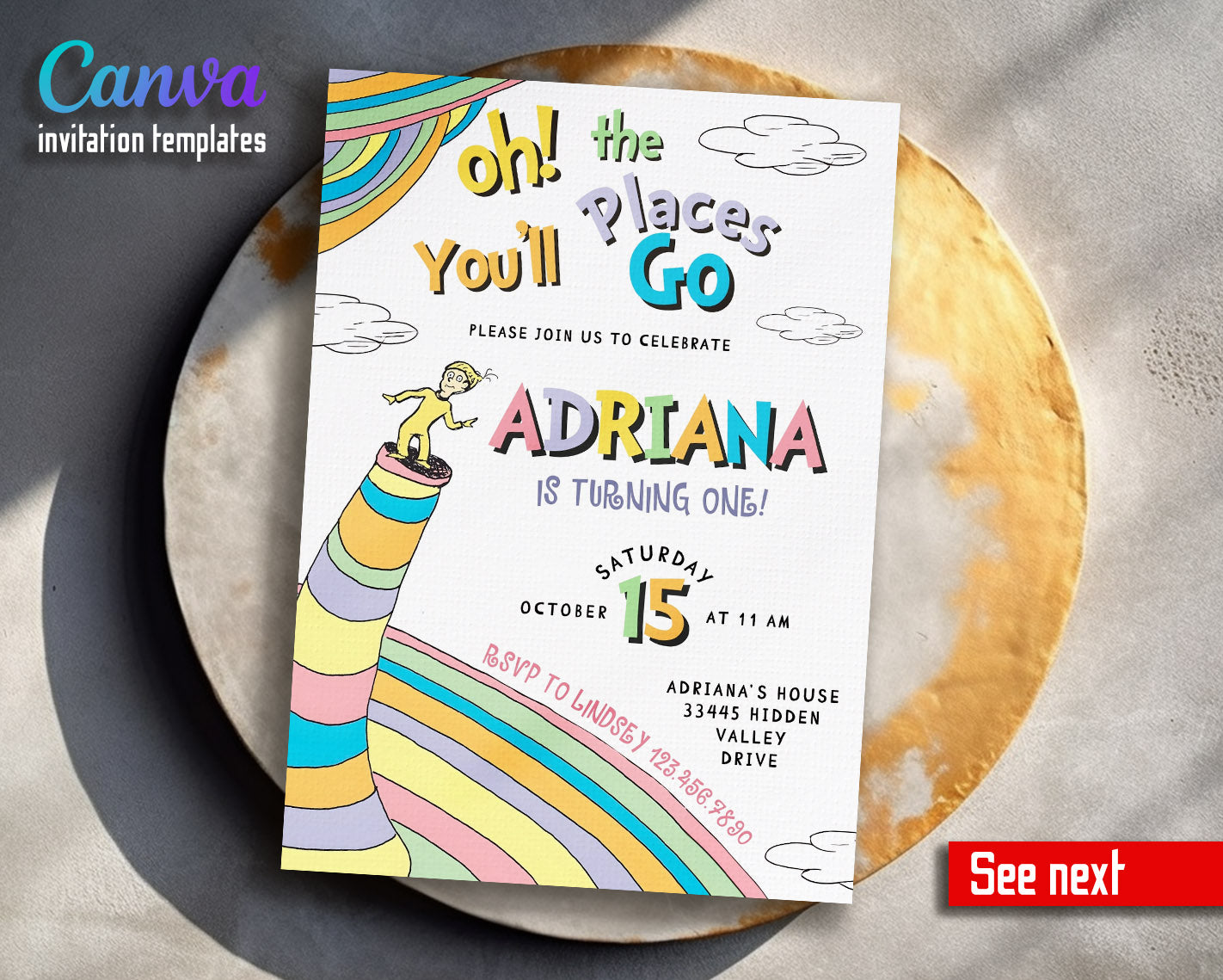 Dr Seuss Oh, the Places You'll Go customizable invitation template | Share or Print |  | NJ510