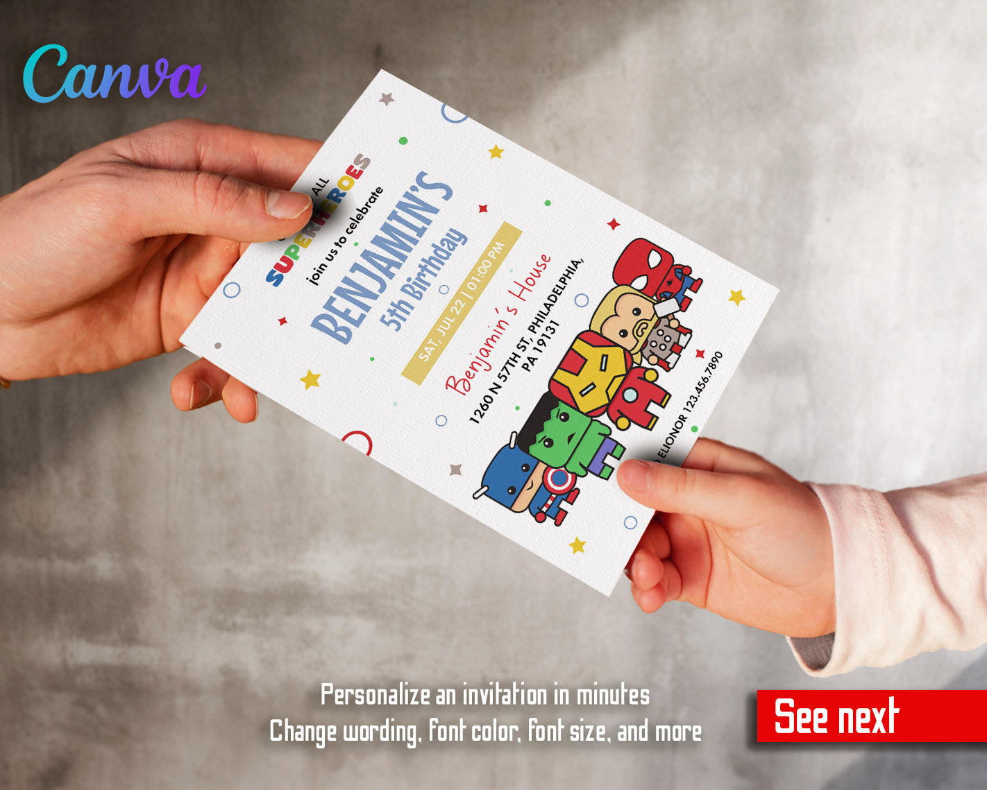 Avengers Marvel Superhero  customizable invitation template | Share or Print | boy | GG758