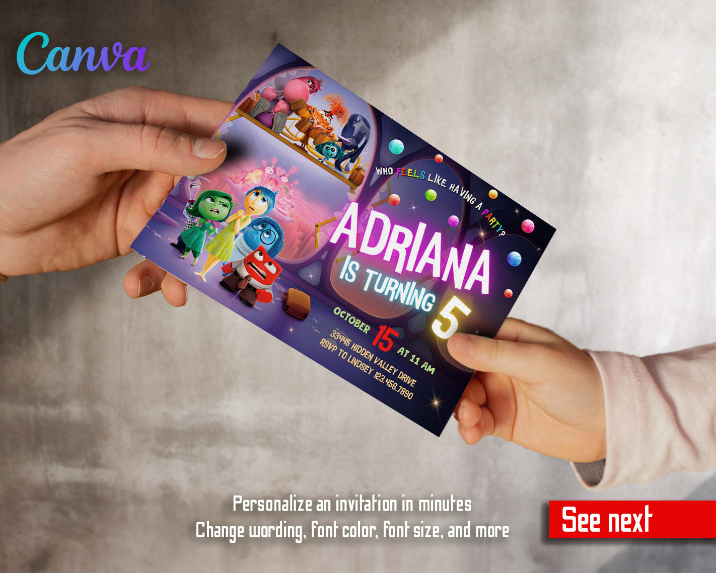 Inside Out 2 customizable invitation template | Share or Print |  | IK572