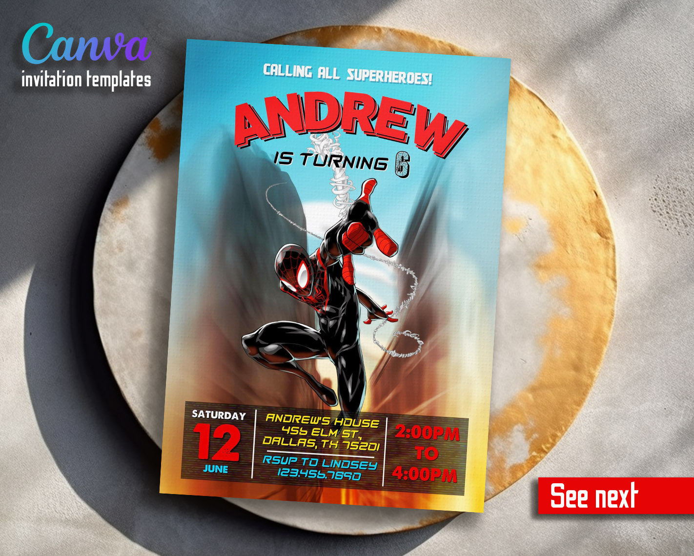 Spider Man Across the Spider-Verse customizable invitation template | Share or Print | boy | FJ542