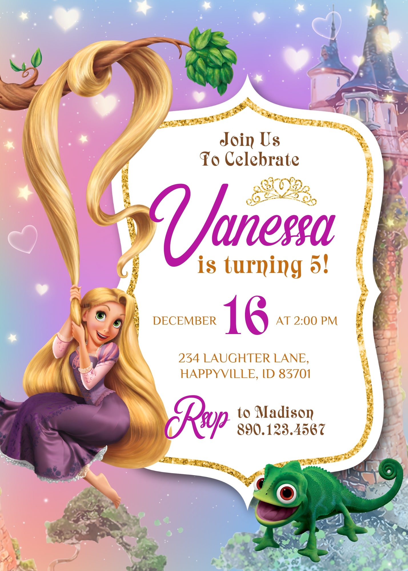 Rapunzel Princess Tangled customizable invitation template | Share or Print | girl | LL458