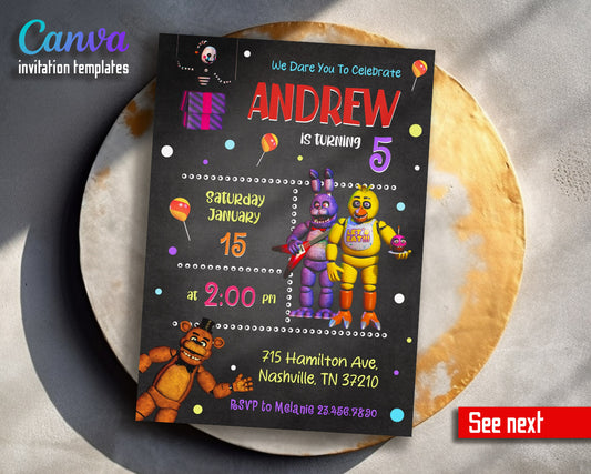 Five Nights at Freddy's customizable invitation template | Share or Print |  | OM199