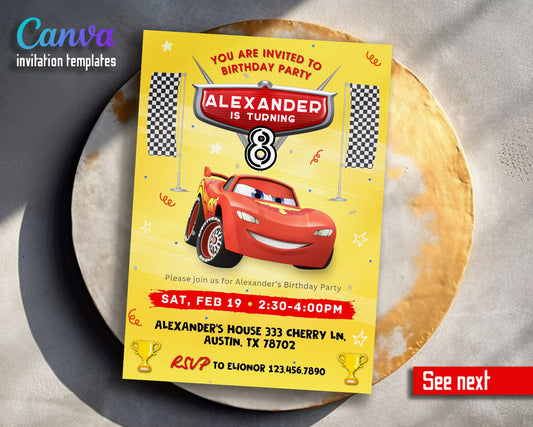 Cars Lightning McQueen customizable invitation template | Share or Print | boy | PD030