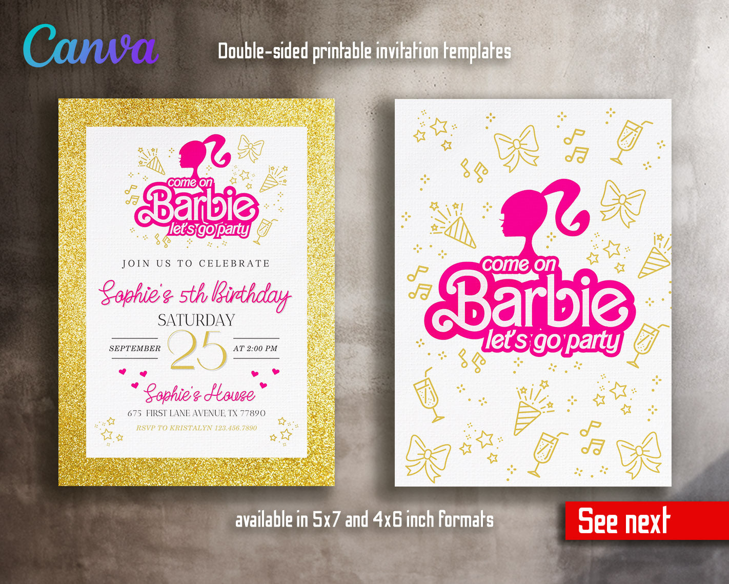 Barbie Pink  customizable invitation template | Share or Print | girl | RG328