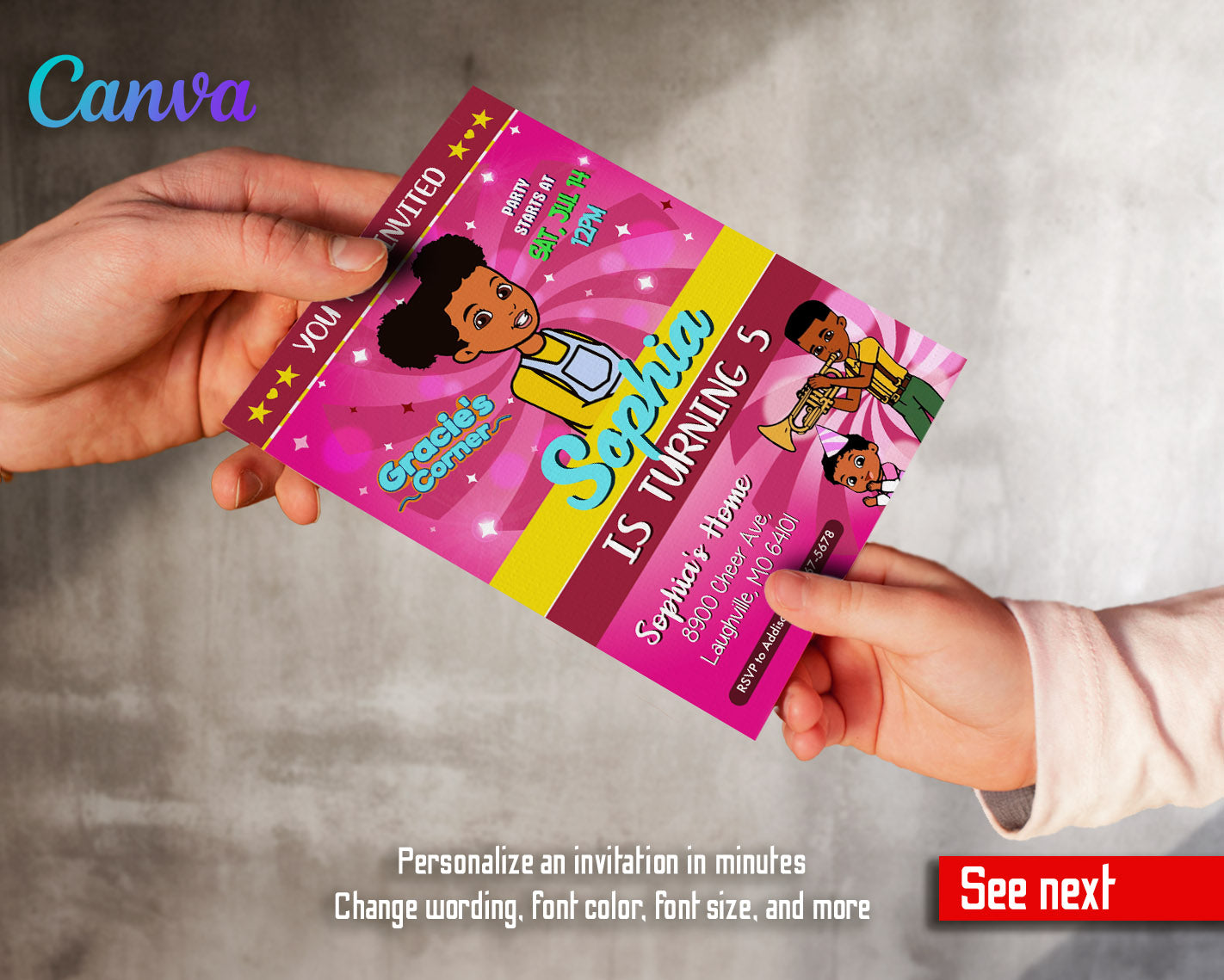 Gracie's Corner Music customizable invitation template | Share or Print | girl | RS692