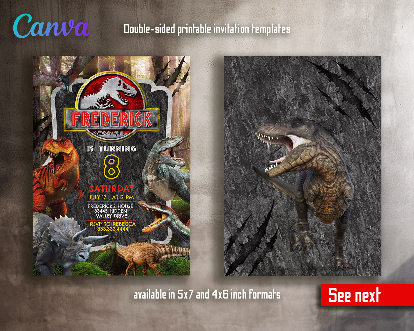 Jurassic Park Dinosaur customizable invitation template | Share or Print |  | KL842