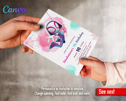 Spider Gwen Ghost Spidey customizable invitation template | Share or Print | girl | NH270