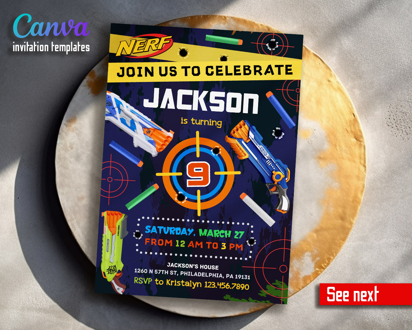 NERF Dart Wars  customizable invitation template | Share or Print | boy | LL506