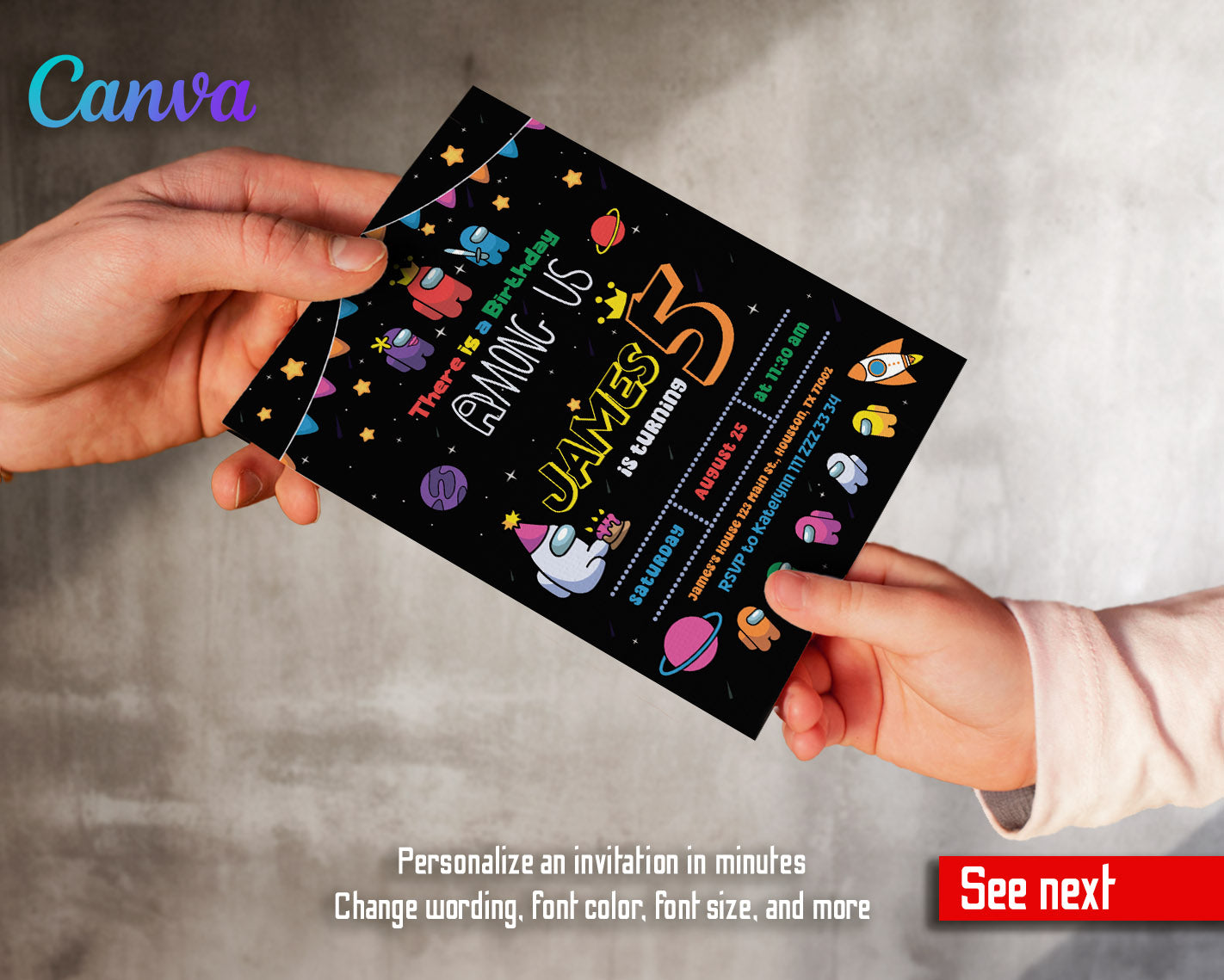 Among Us Gamer customizable invitation template | Share or Print |  | TQ845