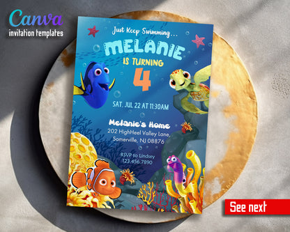 Finding Nemo customizable invitation template | Share or Print |  | BK779