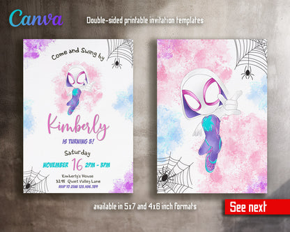 Spider Gwen Ghost Spidey  customizable invitation template | Share or Print | girl | GZ203