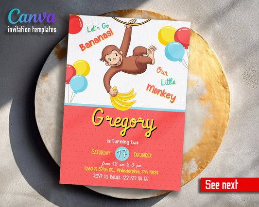 Curious George Monkey customizable invitation template | Share or Print |  | IK319