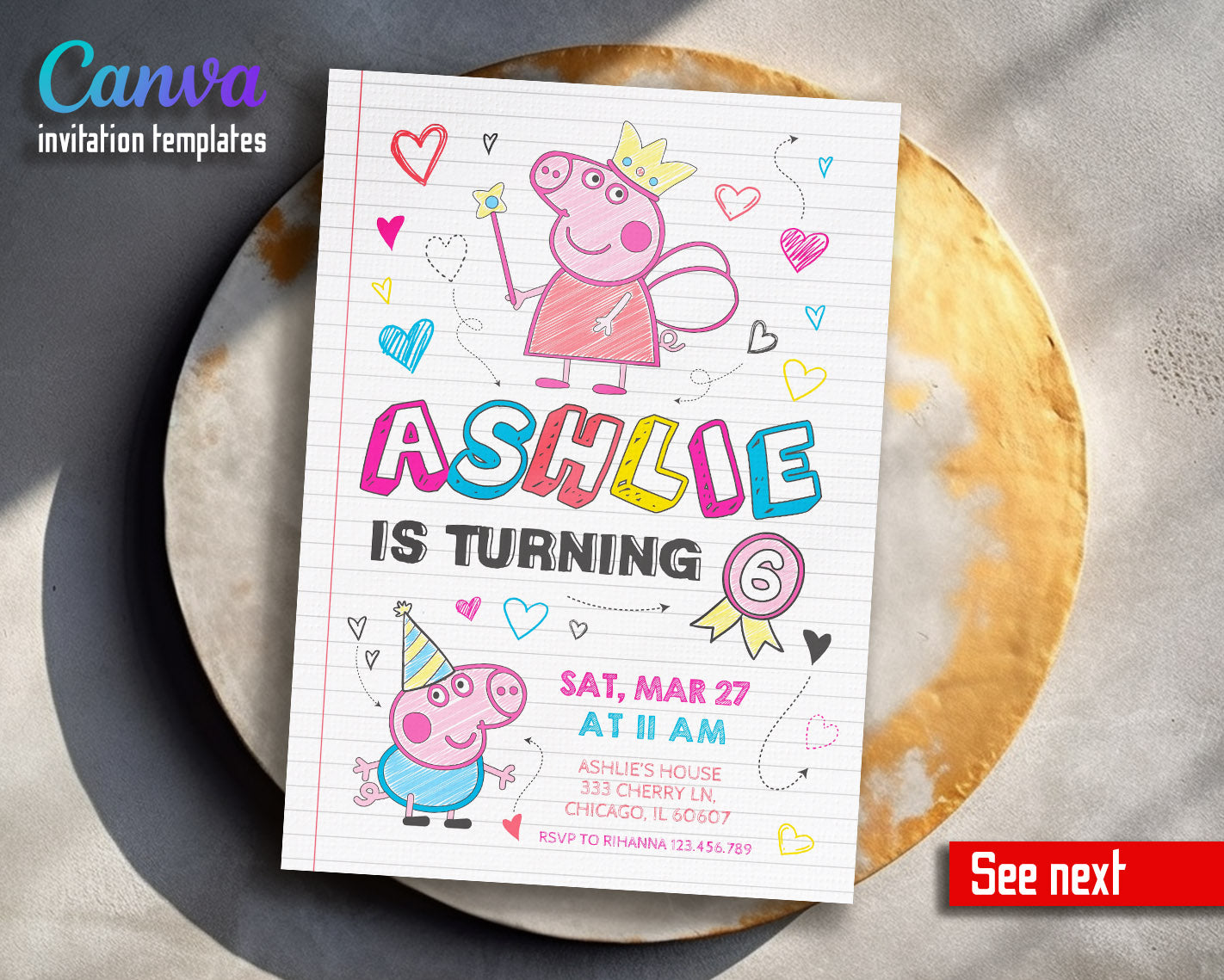 Peppa Pig customizable invitation template | Share or Print | girl | LU645