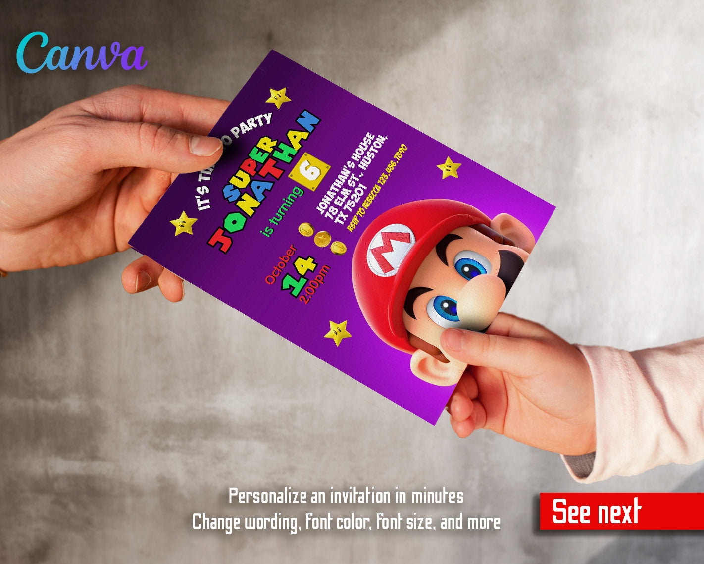 Super Mario Bros  customizable invitation template | Share or Print |  | CU452