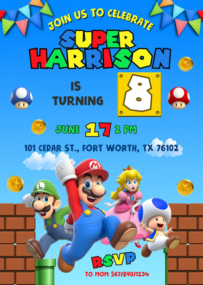 Super Mario Bros  customizable invitation template | Share or Print |  | BX218