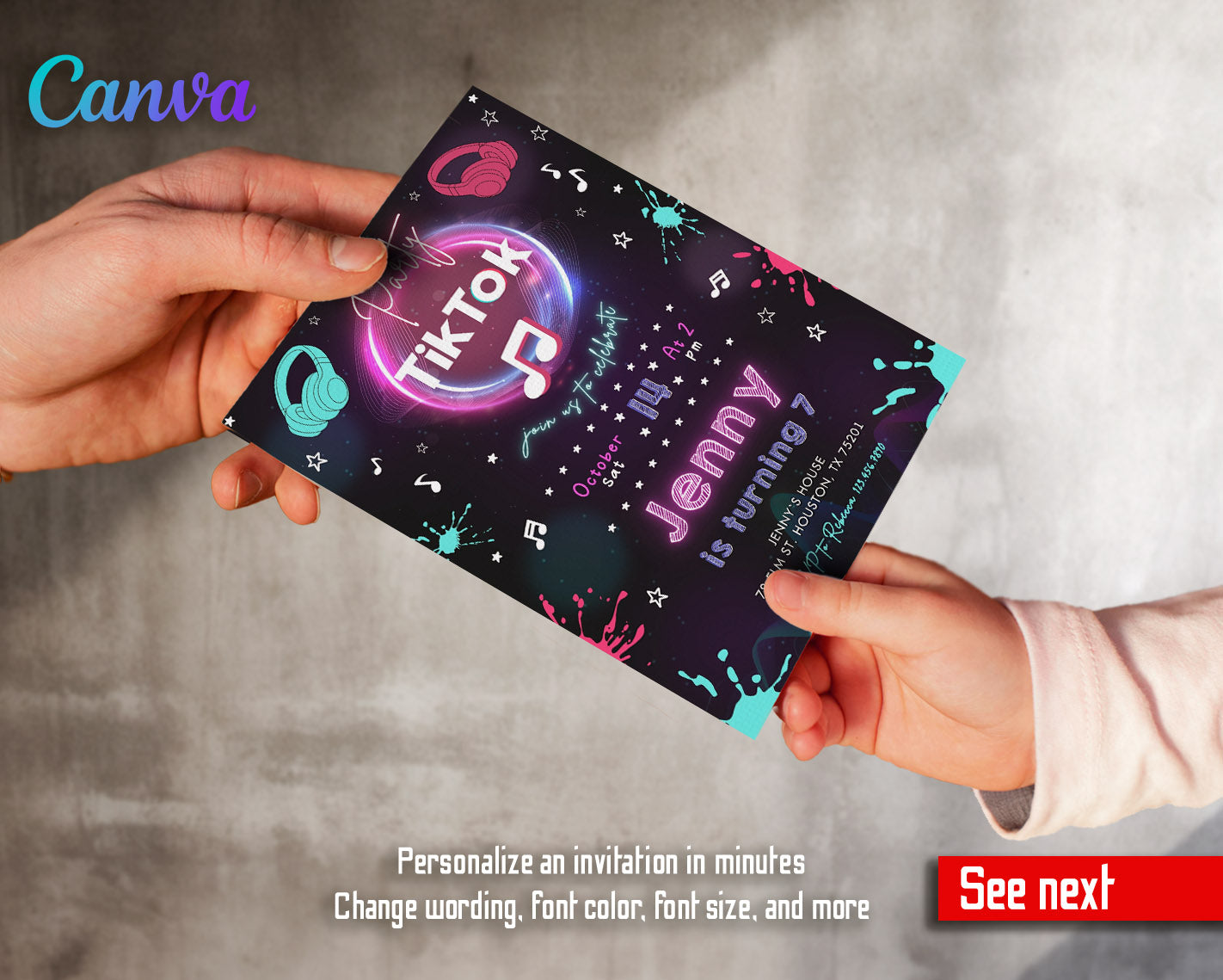 Tik Tok Party customizable invitation template | Share or Print |  | BY253