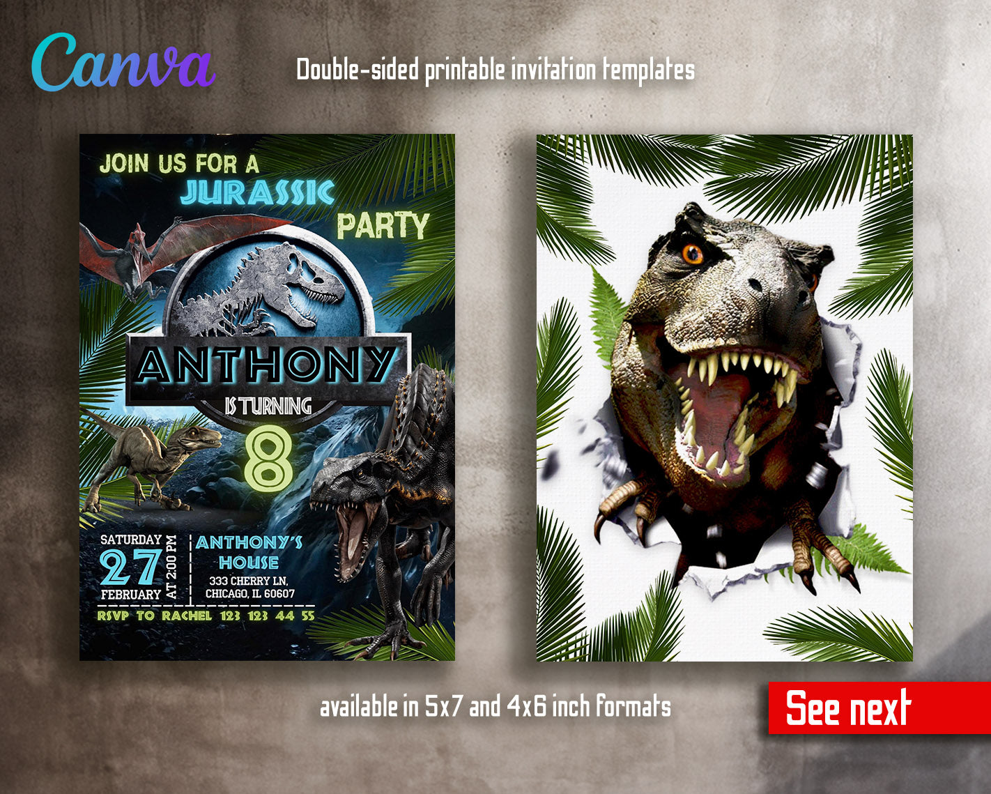 Jurassic Park Dinosaur customizable invitation template | Share or Print |  | ZW311