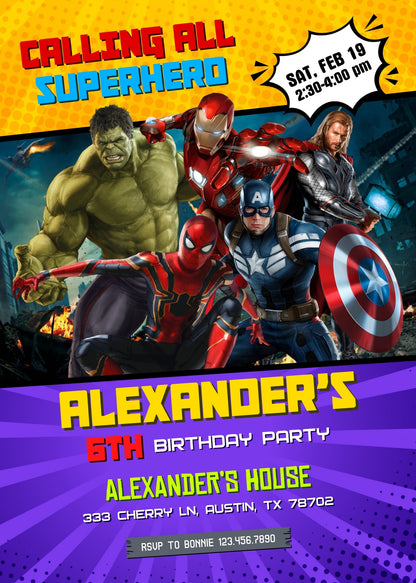 Avengers Marvel Superhero  customizable invitation template | Share or Print | boy | IP725