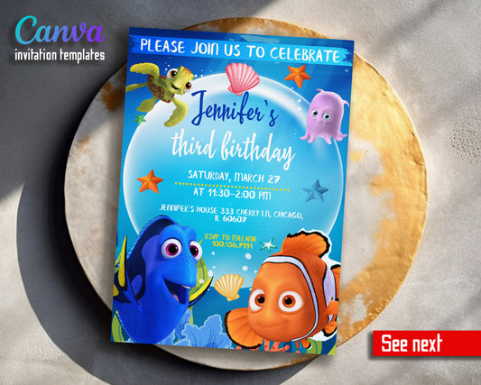 Finding Nemo customizable invitation template | Share or Print |  | TG839