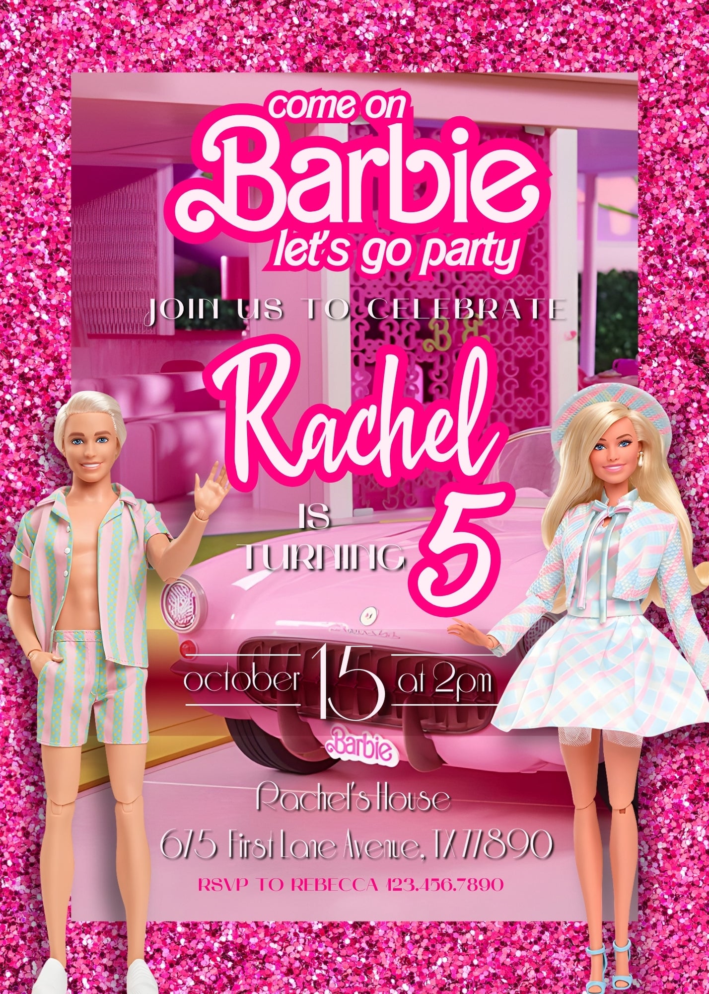 Barbie Pink  customizable invitation template | Share or Print | girl | UA044