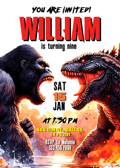 Godzilla X King Kong  customizable invitation template | Share or Print |  | OL311