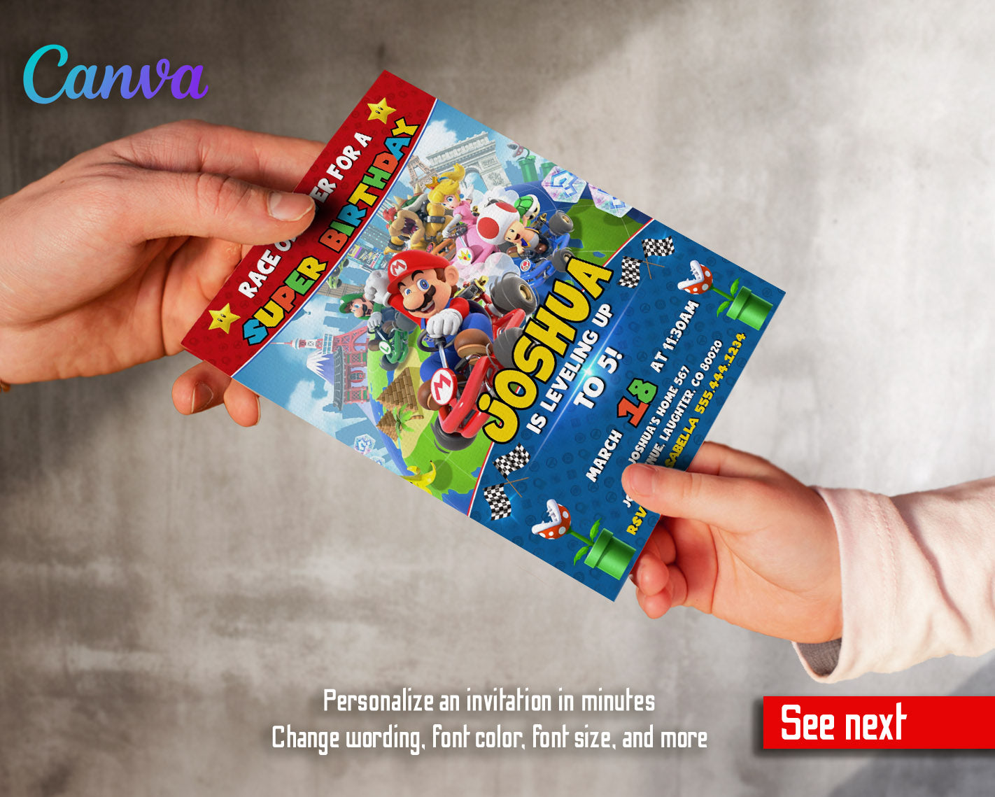 Mario Kart Gamer customizable invitation template | Share or Print | boy | UO298