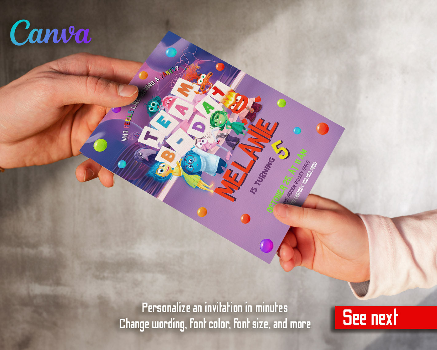 Inside Out 2 customizable invitation template | Share or Print |  | UU577