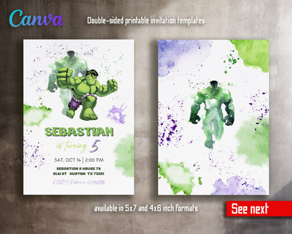 Hulk The Avengers Marvel Superhero customizable invitation template | Share or Print | boy | QU680