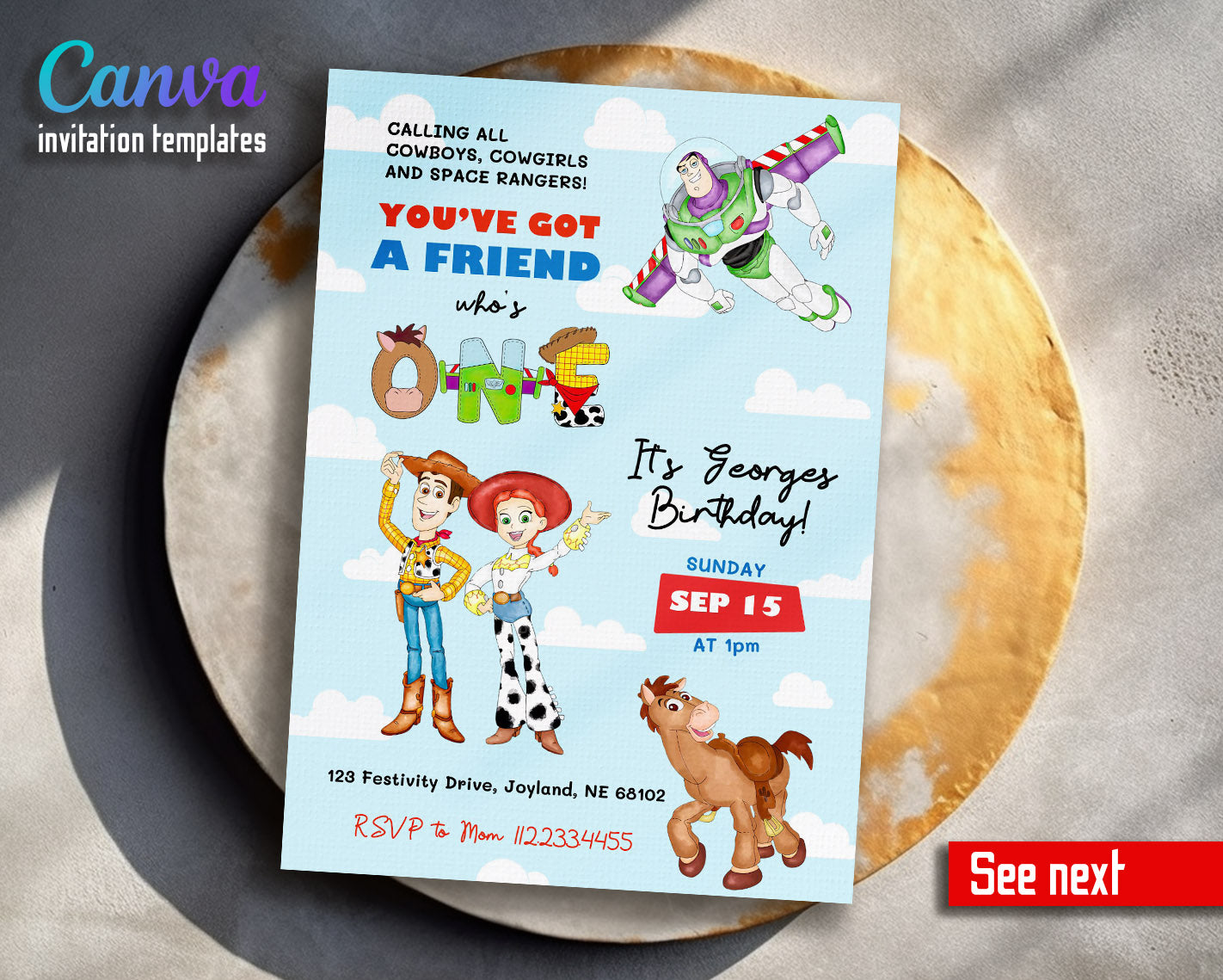 Toy Story Woody  customizable invitation template | Share or Print |  | UH258