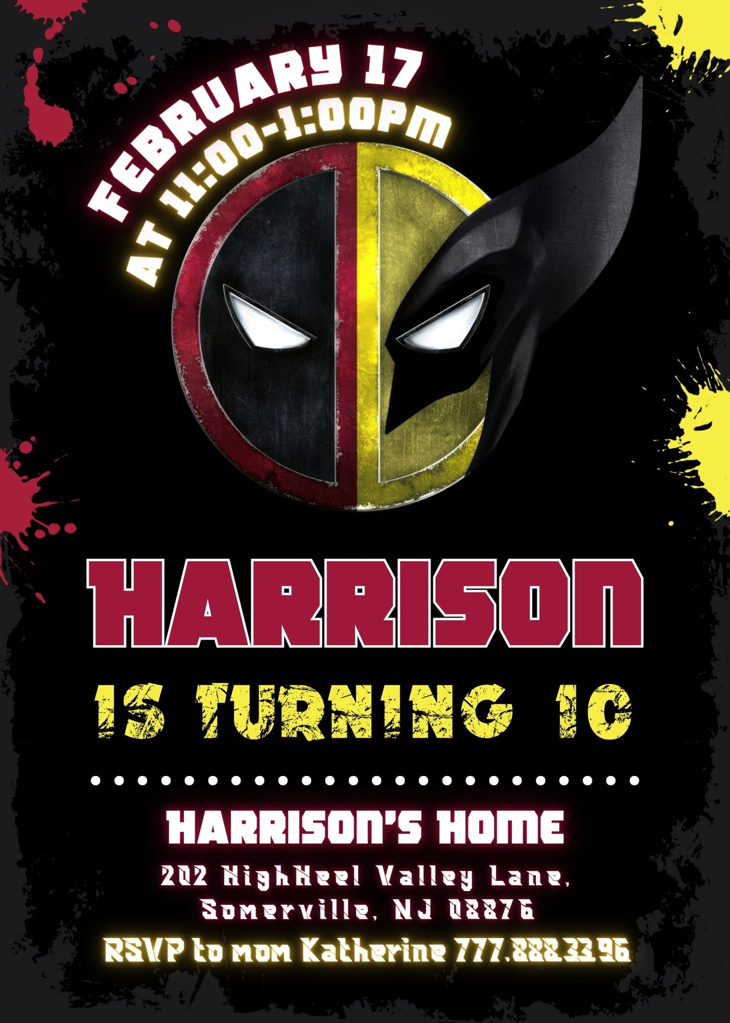 Deadpool Wolverine Marvel  customizable invitation template | Share or Print | boy | LV486