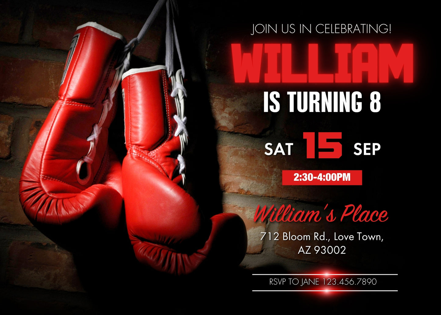 Boxing Fighter customizable invitation template | Share or Print | boy | BR752