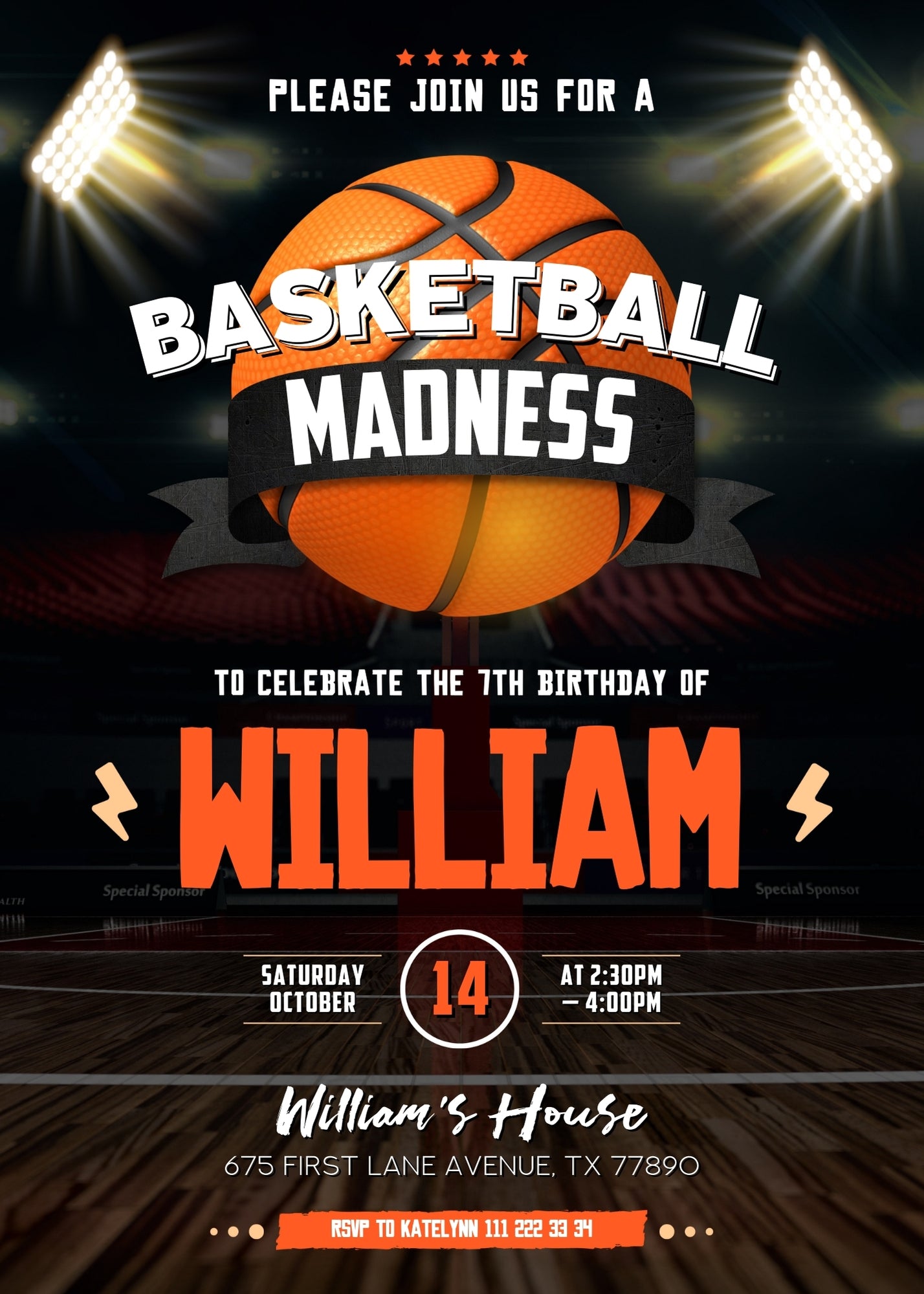 Basketball NBA Slam Dunk  customizable invitation template | Share or Print | boy | WK870