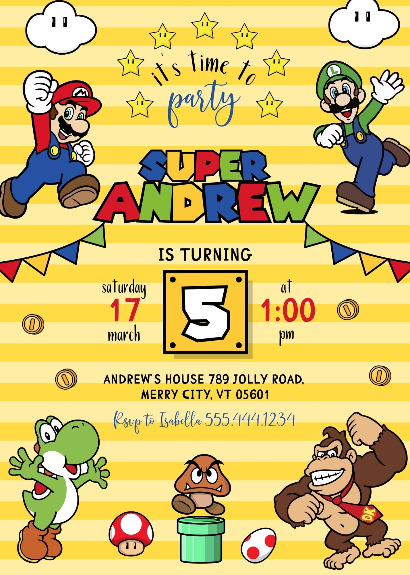 Super Mario Bros  customizable invitation template | Share or Print |  | NV554