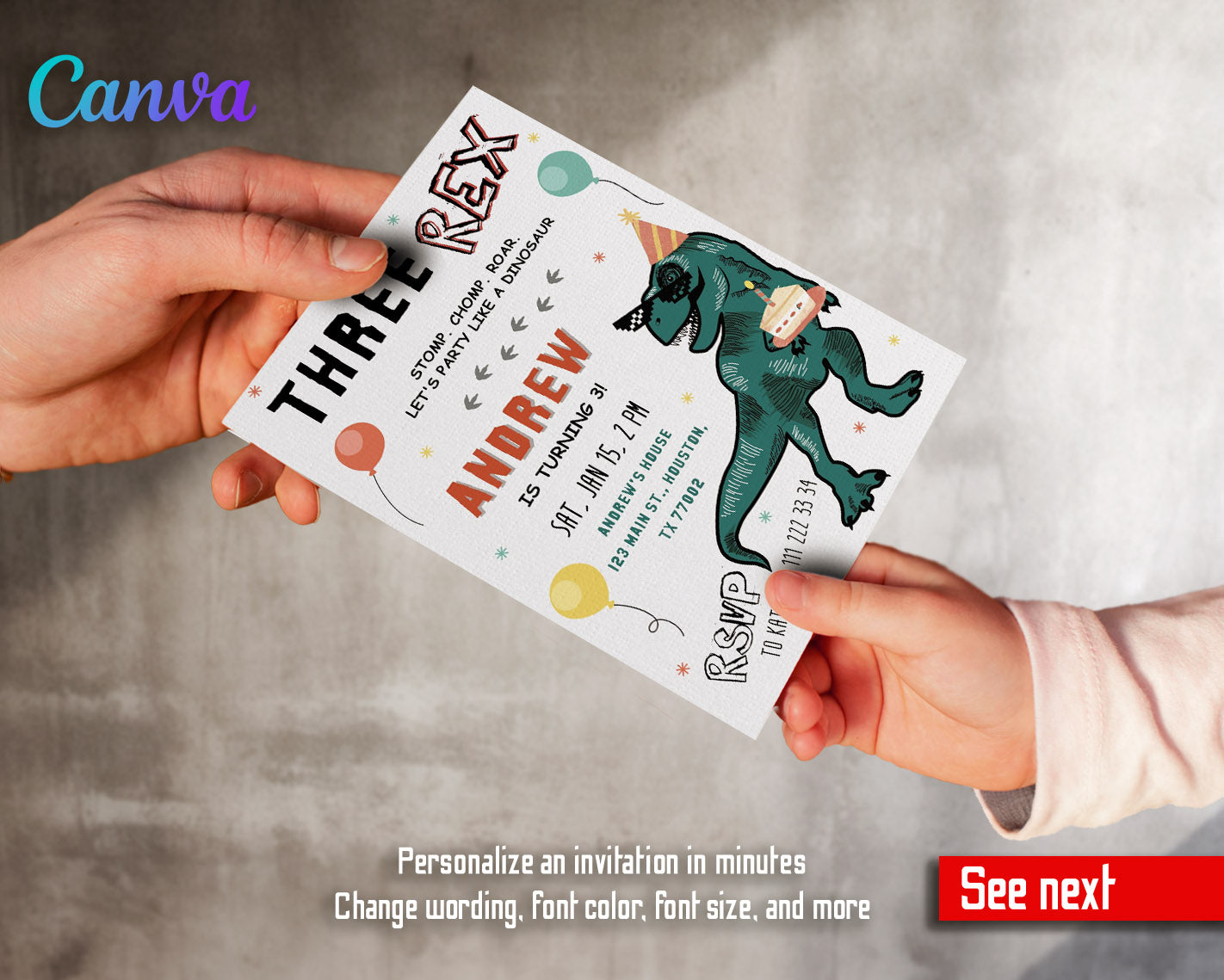 Dinosaur T-Rex customizable invitation template | Share or Print |  | DW832