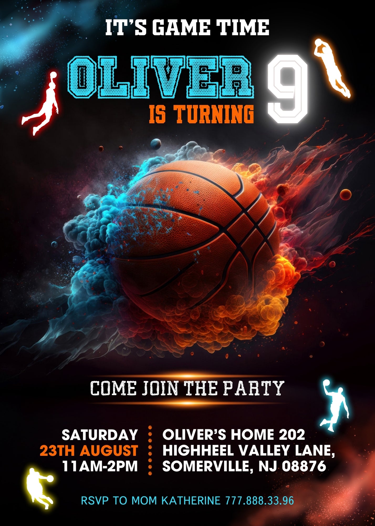 Basketball NBA Slam Dunk  customizable invitation template | Share or Print | boy | GK842